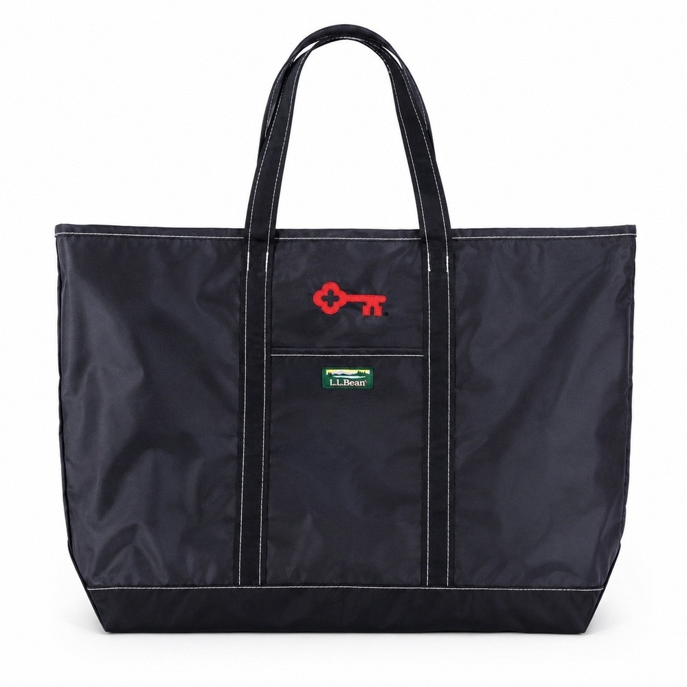 LL Bean Hunters Tote Bag Zip Top Black Nylon Red Key Embroidery Large Utility
